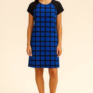 Needle & Thread sz Large blue / black windowpane pattern dress